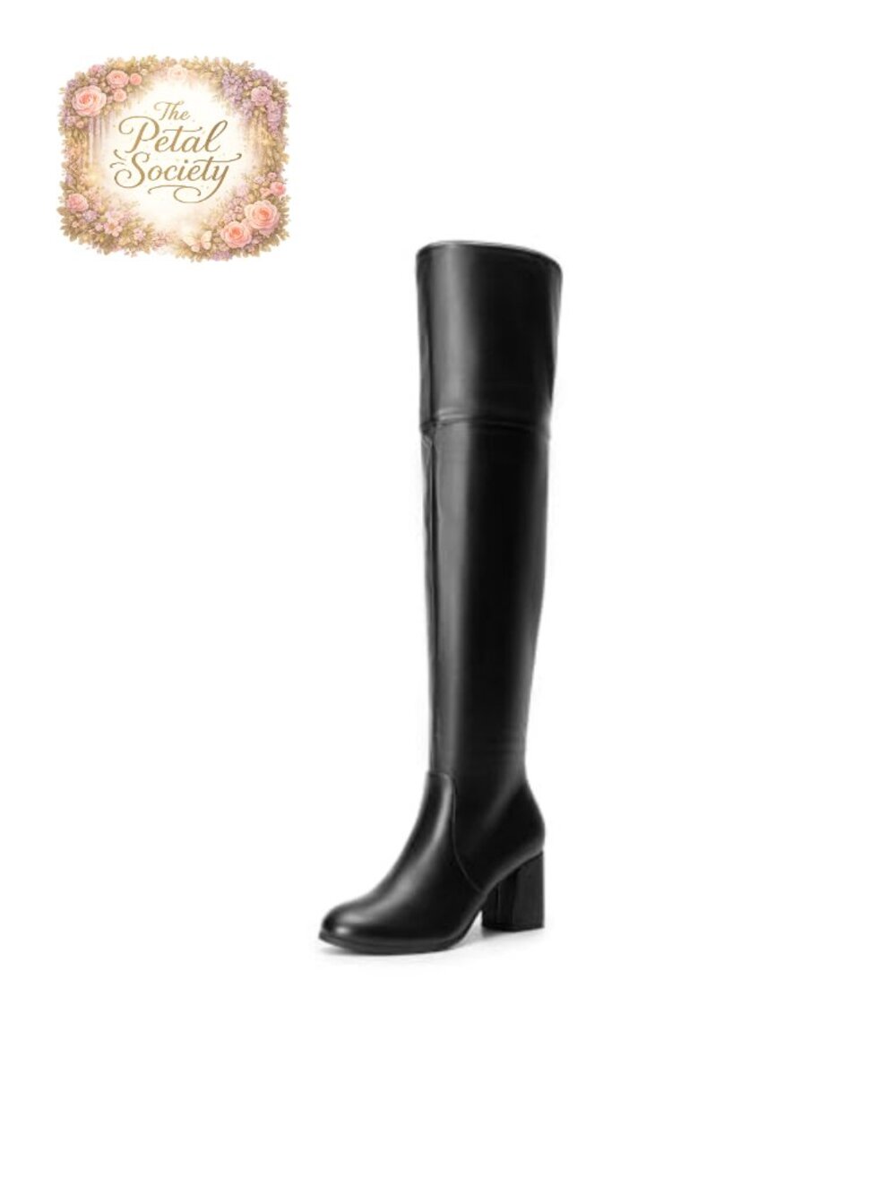Knee High Stretch Faux Leather Block Heel Pull On Boots